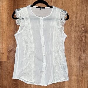 Harve‎ Benard White Lace Button-Down Blouse Semi Sheer size medium